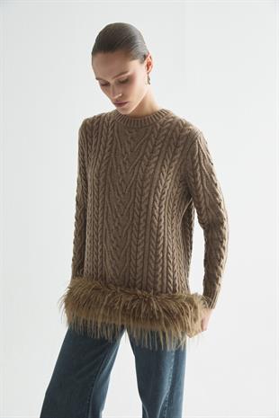 GLOWY FEATHER TRİKO KAZAK VİZON