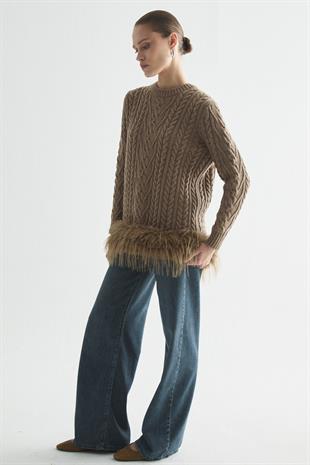 GLOWY FEATHER TRİKO KAZAK VİZON