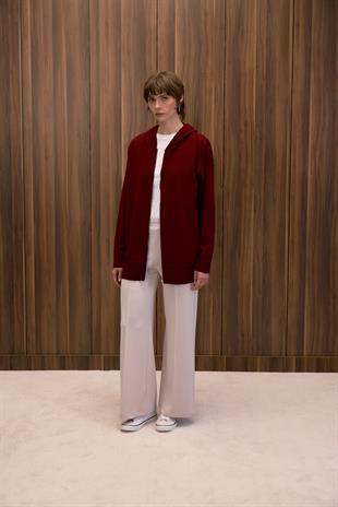 İNCE DOKULU FERMUARLI TRİKO HIRKA BORDO