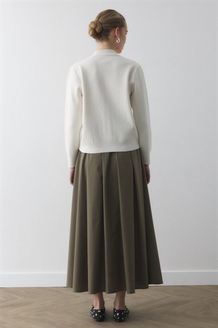 KAPAKLI CEP DETAYLI TRİKO CEKET EKRU