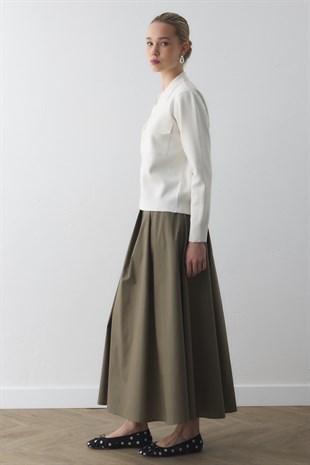 KAPAKLI CEP DETAYLI TRİKO CEKET EKRU