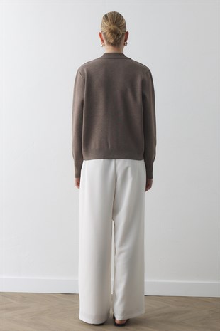 KAPAKLI CEP DETAYLI TRİKO CEKET KOYU VİZON