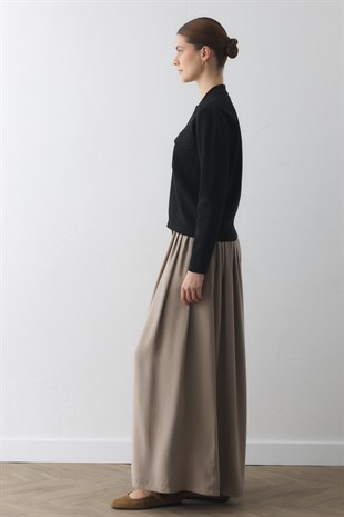 KAPAKLI CEP DETAYLI TRİKO CEKET SİYAH