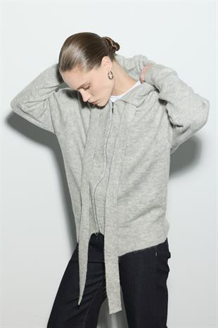KAPÜŞONLU SWEAT TRİKO HIRKA AÇIK GRİ