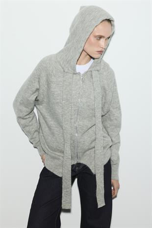 KAPÜŞONLU SWEAT TRİKO HIRKA AÇIK GRİ