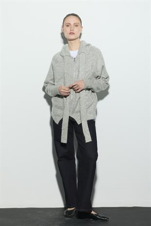 KAPÜŞONLU SWEAT TRİKO HIRKA AÇIK GRİ