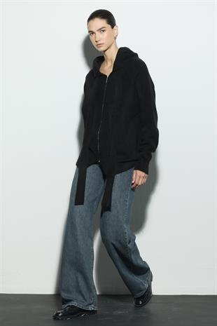 KAPÜŞONLU SWEAT TRİKO HIRKA SİYAH
