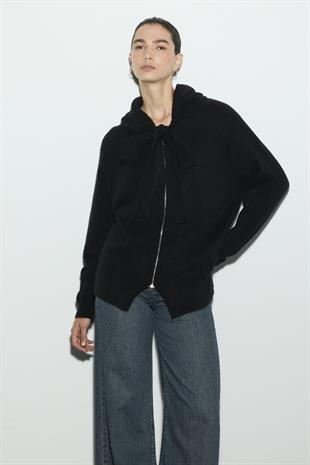 KAPÜŞONLU SWEAT TRİKO HIRKA SİYAH