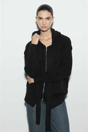KAPÜŞONLU SWEAT TRİKO HIRKA SİYAH