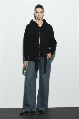 KAPÜŞONLU SWEAT TRİKO HIRKA SİYAH