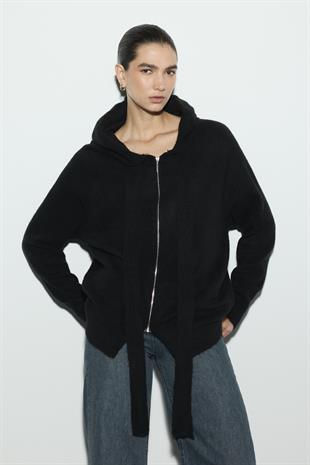 KAPÜŞONLU SWEAT TRİKO HIRKA SİYAH