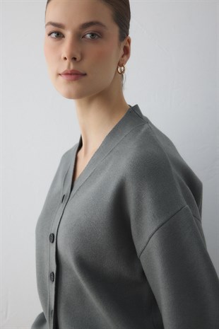 KARPUZ KOLLU TRİKO HIRKA GRİ