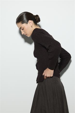 KAYIK YAKA SİMLİ TRİKO ÜST ACI KAHVE