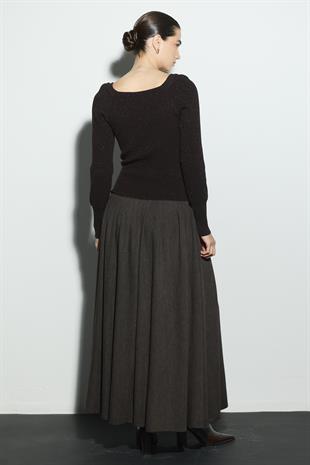 KAYIK YAKA SİMLİ TRİKO ÜST ACI KAHVE