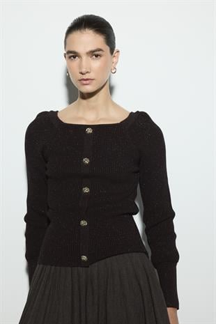 KAYIK YAKA SİMLİ TRİKO ÜST ACI KAHVE