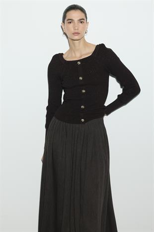 KAYIK YAKA SİMLİ TRİKO ÜST ACI KAHVE