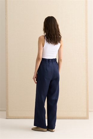 KETEN PALAZZO PANTOLON LACİVERT