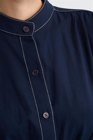 KONTRAST DİKİŞLİ ELBİSE LACİVERT