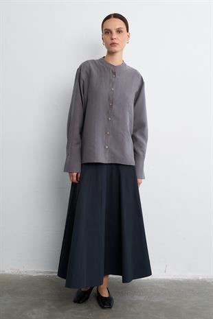 MANDARİN YAKA CUPRO GÖMLEK FÜME