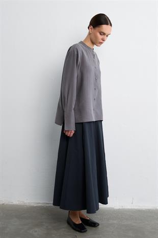 MANDARİN YAKA CUPRO GÖMLEK FÜME