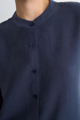 MANDARİN YAKA CUPRO GÖMLEK LACİVERT