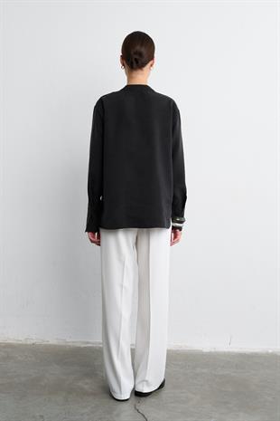 MANDARİN YAKA CUPRO GÖMLEK SİYAH