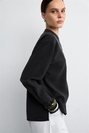 MANDARİN YAKA CUPRO GÖMLEK SİYAH