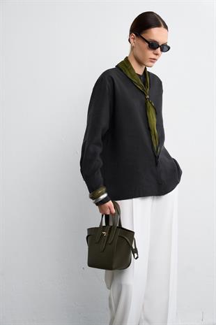 MANDARİN YAKA CUPRO GÖMLEK SİYAH