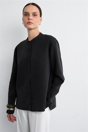 MANDARİN YAKA CUPRO GÖMLEK SİYAH
