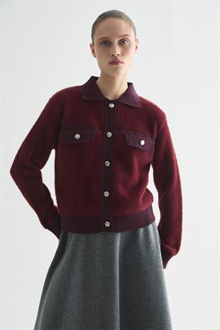 METAL DÜĞME DETAYLI TRİKO CEKET BORDO