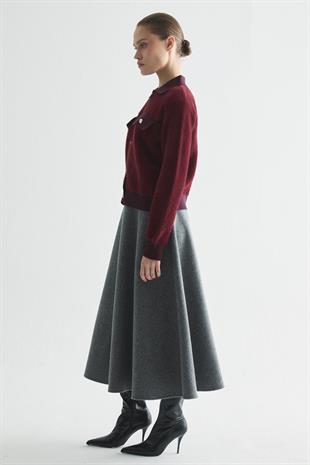 METAL DÜĞME DETAYLI TRİKO CEKET BORDO