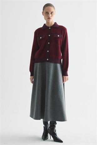 METAL DÜĞME DETAYLI TRİKO CEKET BORDO
