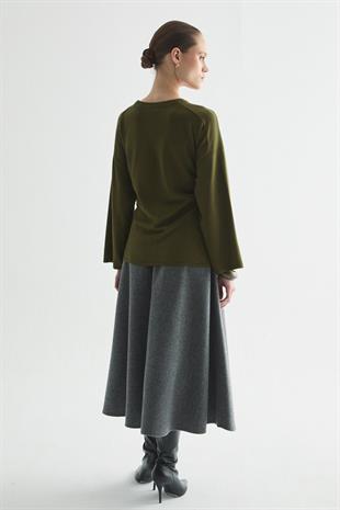 ÖNDEN BAĞLAMALI TRİKO KAZAK YEŞİL