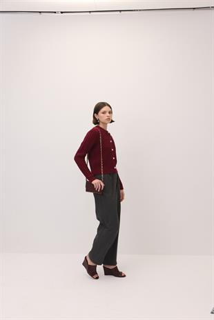 ÖRGÜ DESEN TRİKO CEKET BORDO