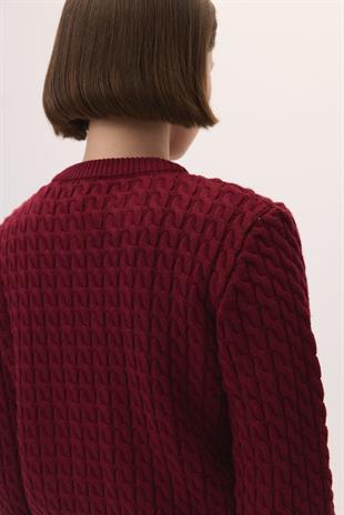 ÖRGÜ DESEN TRİKO CEKET BORDO