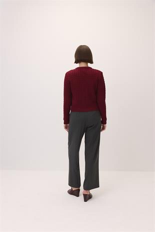 ÖRGÜ DESEN TRİKO CEKET BORDO