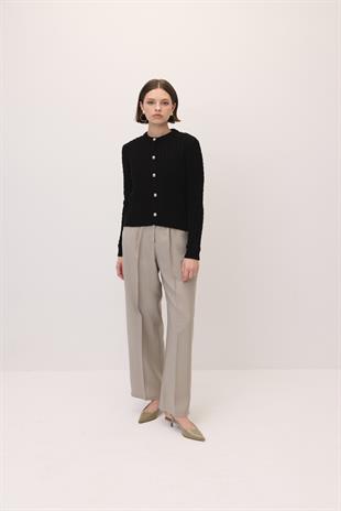 ÖRGÜ DESEN TRİKO CEKET SİYAH