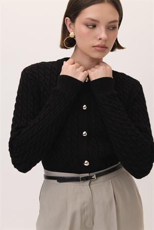 ÖRGÜ DESEN TRİKO CEKET SİYAH
