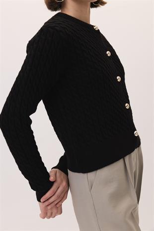 ÖRGÜ DESEN TRİKO CEKET SİYAH