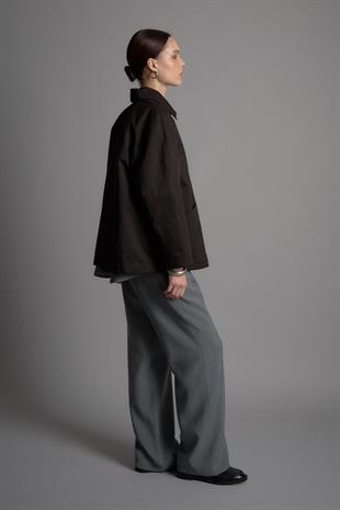 OVERSIDE SHORT TRENÇKOT SİYAH