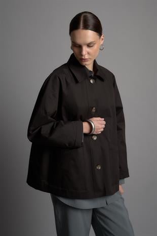 OVERSIDE SHORT TRENÇKOT SİYAH