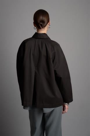 OVERSIDE SHORT TRENÇKOT SİYAH