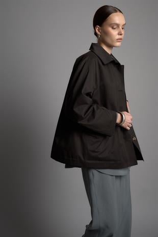 OVERSIDE SHORT TRENÇKOT SİYAH