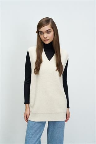 OVERSIZE TRİKO SÜVETER BEJ