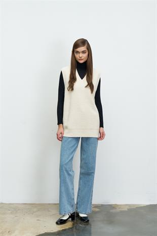 OVERSIZE TRİKO SÜVETER BEJ