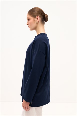 PAMUKLU UZUN T-SHIRT LACİVERT
