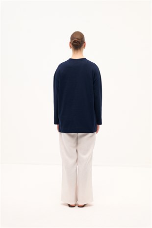 PAMUKLU UZUN T-SHIRT LACİVERT