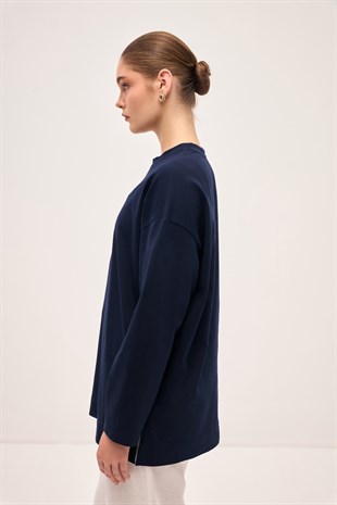 PAMUKLU UZUN T-SHIRT LACİVERT