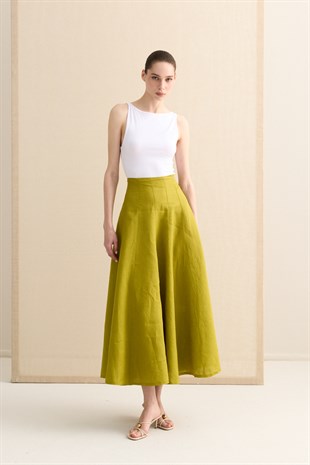 PARÇALI KESİM KETEN ETEK OLIVE