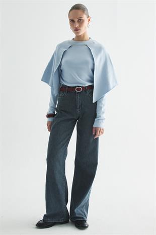 PELERİNLİ TRİKO BLUZ BEBE MAVİSİ